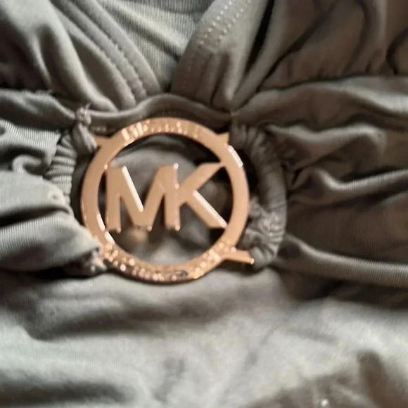 Michael Kors green swimsuit top size small gold logo in front ruched - Picture 2 of 5